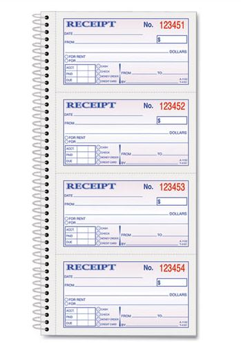 Tops Money/Rent Receipt Spiral Book 2-3/4 x 4 3/4 2-Part Carbonless Book of 200 product image