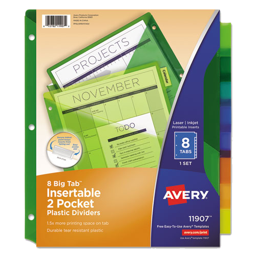 Avery® 11907 Insertable Big Tab Plastic Dividers with Double Pockets 8-Tab 11" x 9" product image