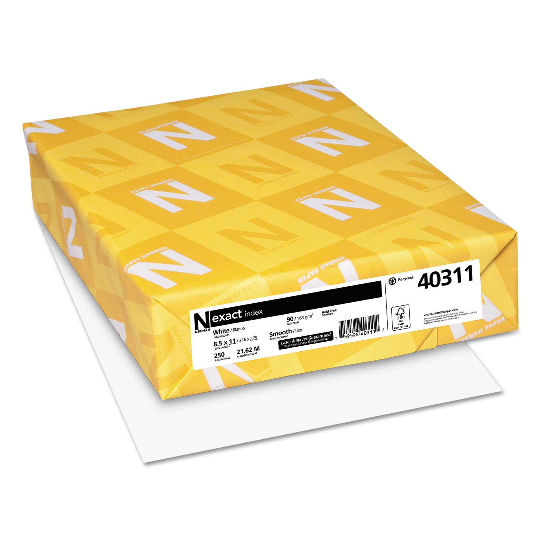 Neenah Exact® Paper Index Card Stock 90lb 94 Bright 8.5x11 250 Sheets product image
