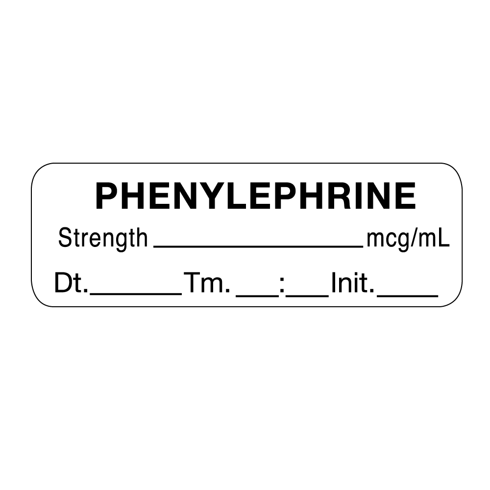 Phenylephrine Strength Mcg/Ml DTI Anesthesia Label Roll product image