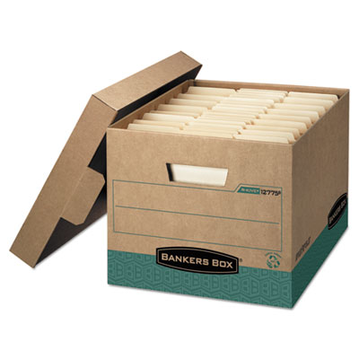 Bankers Box® R-Kive® Storage Box Letter/Legal Locking Lift-off Lid Kraft/Green Carton of 12 product image