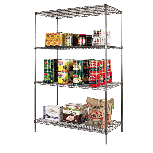 Black Anthracite Four-Shelf Wire Shelving Starter Kit 48wx24d product image