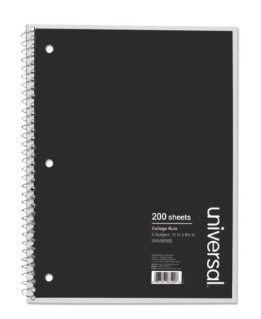 universal 5 Sub. Wire bound Notebook 11 x 8 1/2 College Rule 200 Sheets Black Cover product image