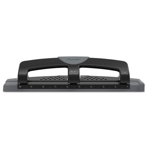 Universal 12-Sheet Deluxe Two- and Three-Hole Adjustable Punch, 9/32 Holes, Black