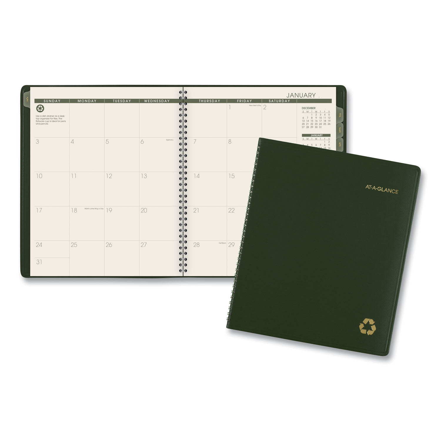 Recycled Monthly Planner 11 x 9 Green Cover 13-Month: Jan 2025 to Jan 2026 product image