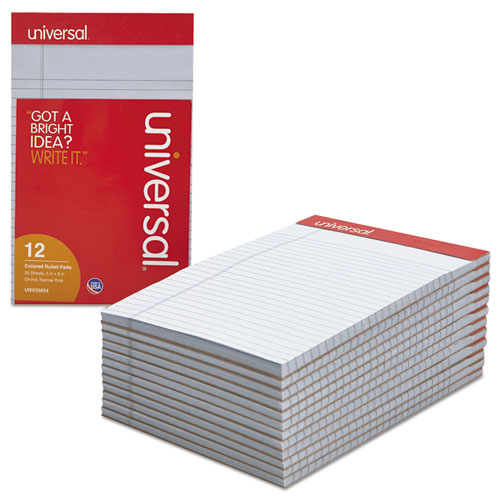 Universal Colored Perforated Writing Pads Narrow Rule Orchid 50 Sheets 5 x 8 Dozen product image