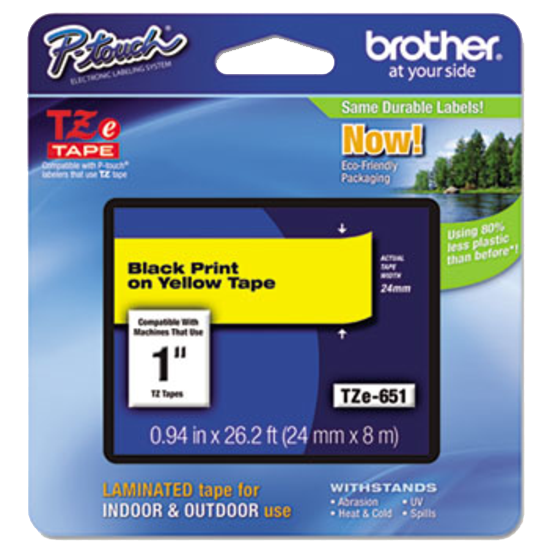 Brother® TZe Laminated Labeling Tape 1" Black on Yellow product image