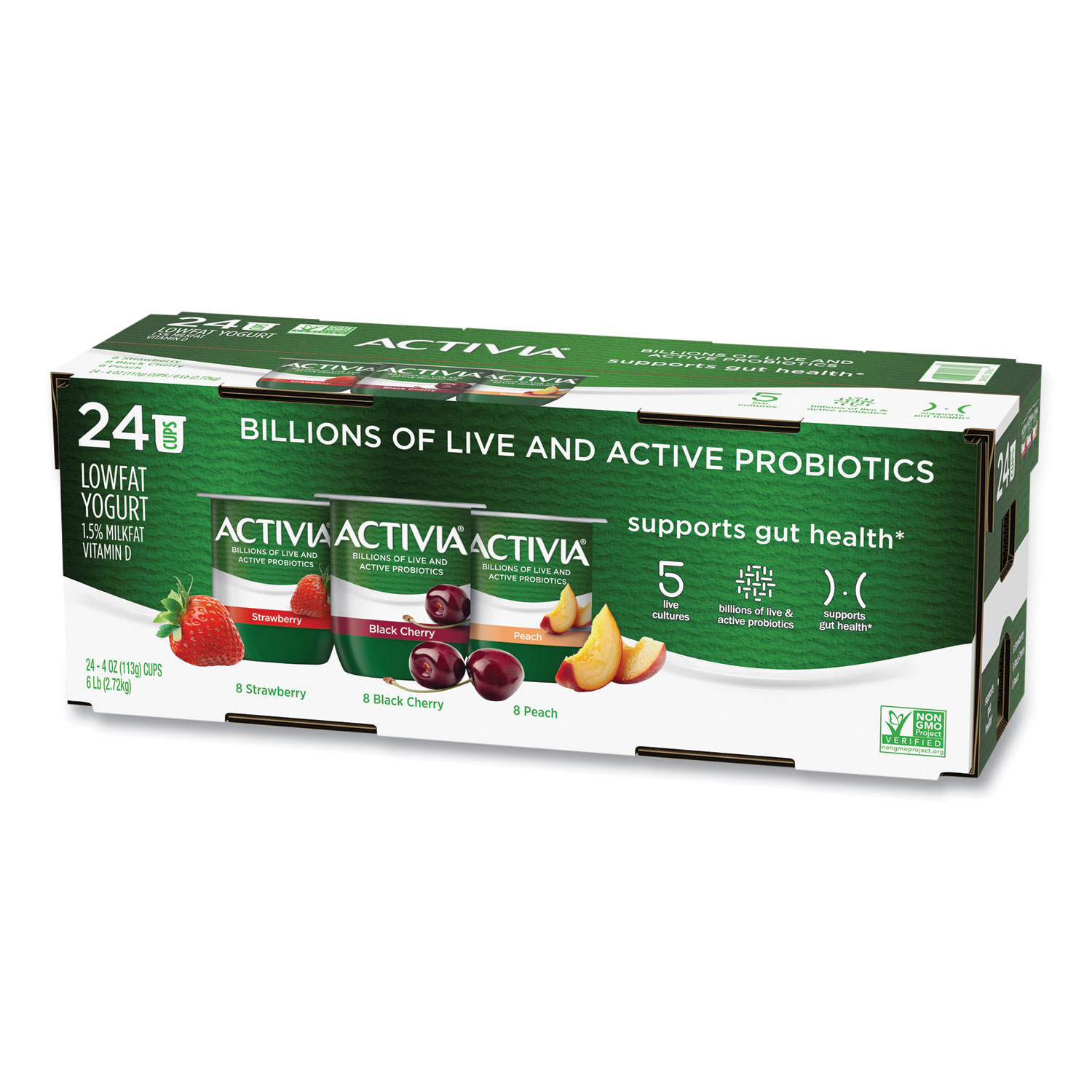 Activia Probiotic Lowfat Yogurt 4oz Cups Black Cherry/Peach/Strawberry Pack of 24 product image