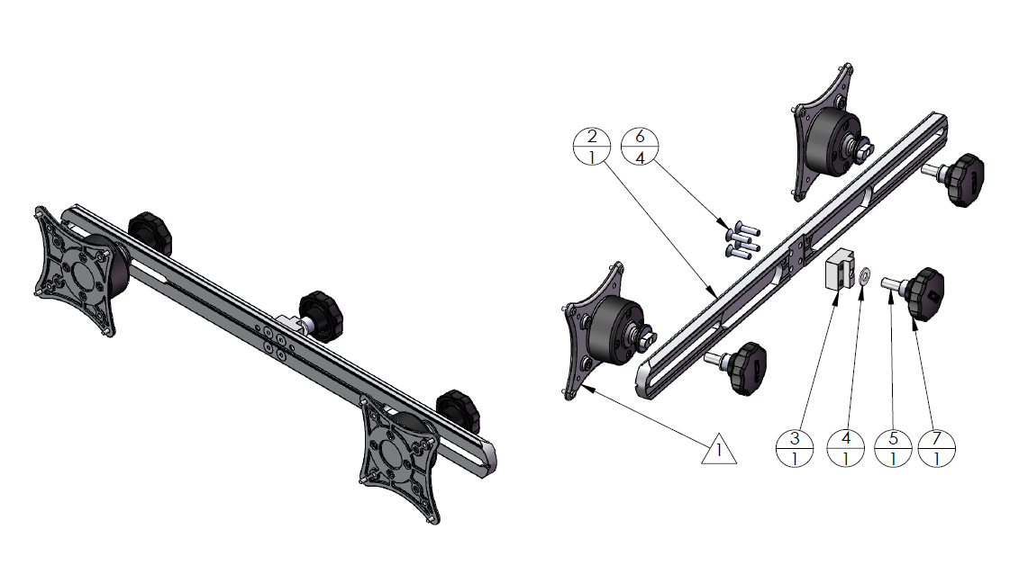 Dual Monitor Rail 25" Assembly Black product image