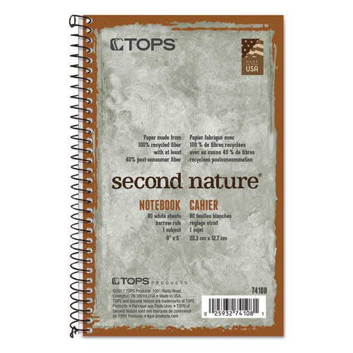 TOPS Second Nature Wirebound Notebook 8" x 5" Narrow Rule 80 Sheets product image