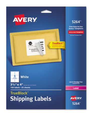 AVERY Shipping Labels with True Block Technology Laser 3 1/3 x 4 White Pack of 150 product image