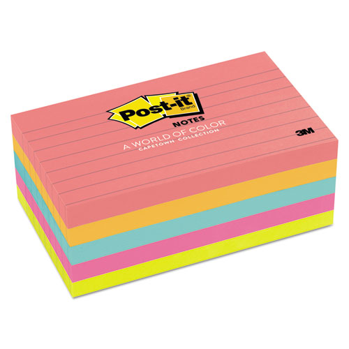 Post-it® Notes Original Pads in Cape Town Colors 3" x 5" Lined 100 per Pad Pack of 5 product image