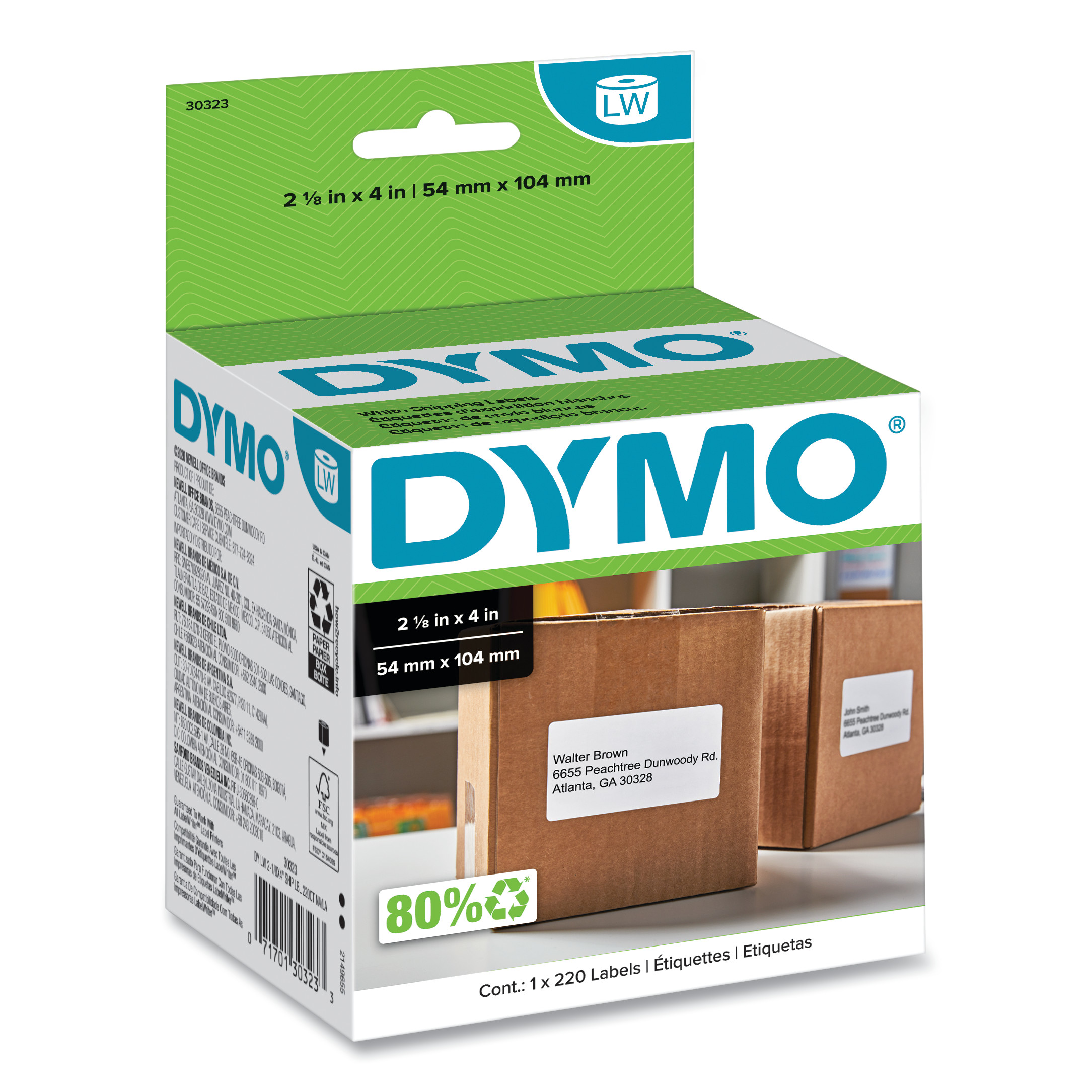 Dymo White Shipping Labels 2-1/8 x 4 Box of 220 image