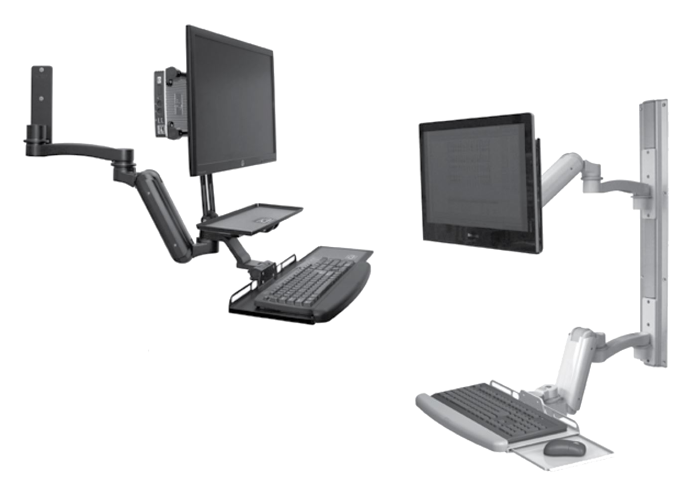 Inverted Ultra 180 Arm with EV710 Monitor Mount Wall Mount with a Bent Keyboard Tray and 11" Arm product image