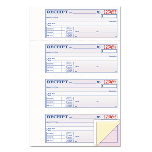Tops Money/Rent Receipt Books 2-3/4 x 7 1/8 Three-Part Carbonless Book of 100 product image