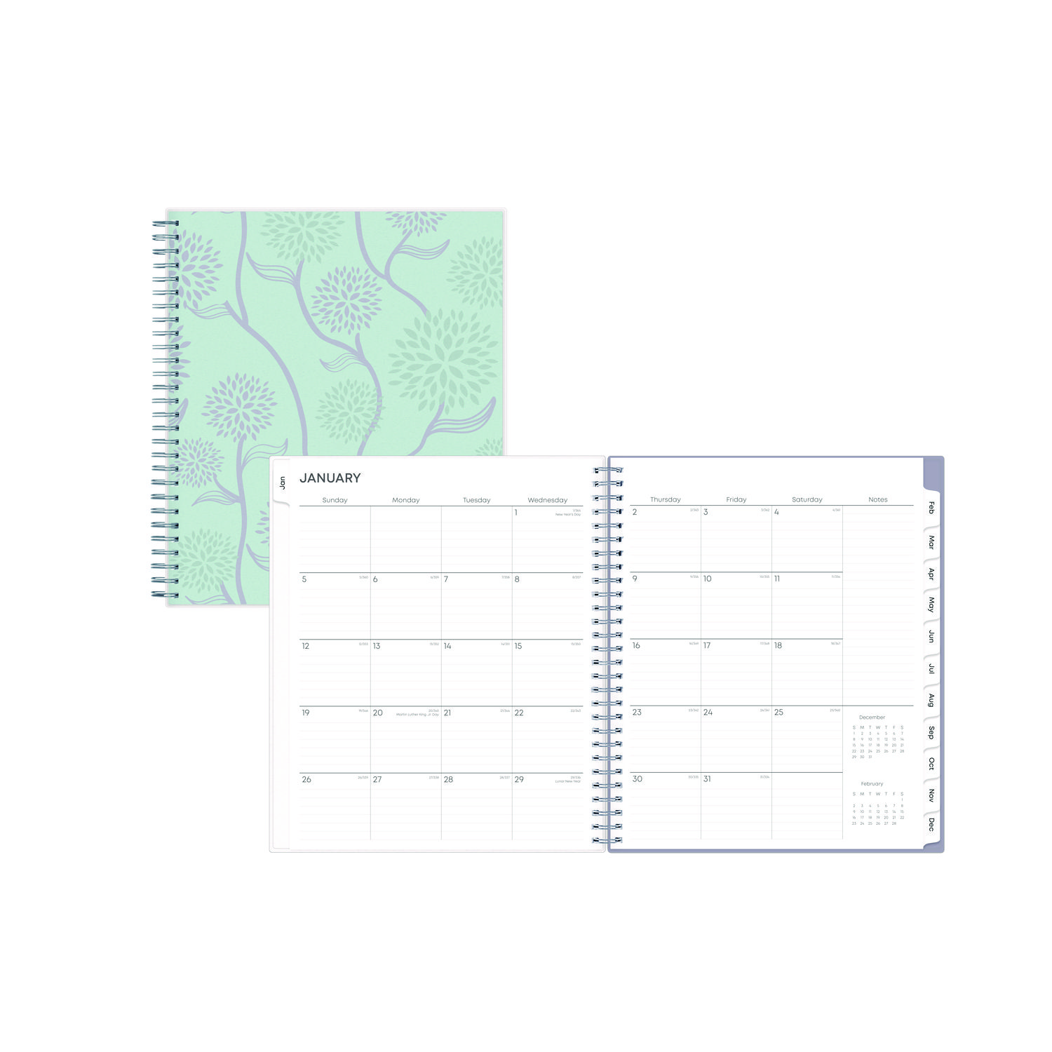 Rue Du Flore Monthly Planner Floral Artwork 10 x 8 Jade/Lavender Cover 12-Month Jan to Dec 2025 product image
