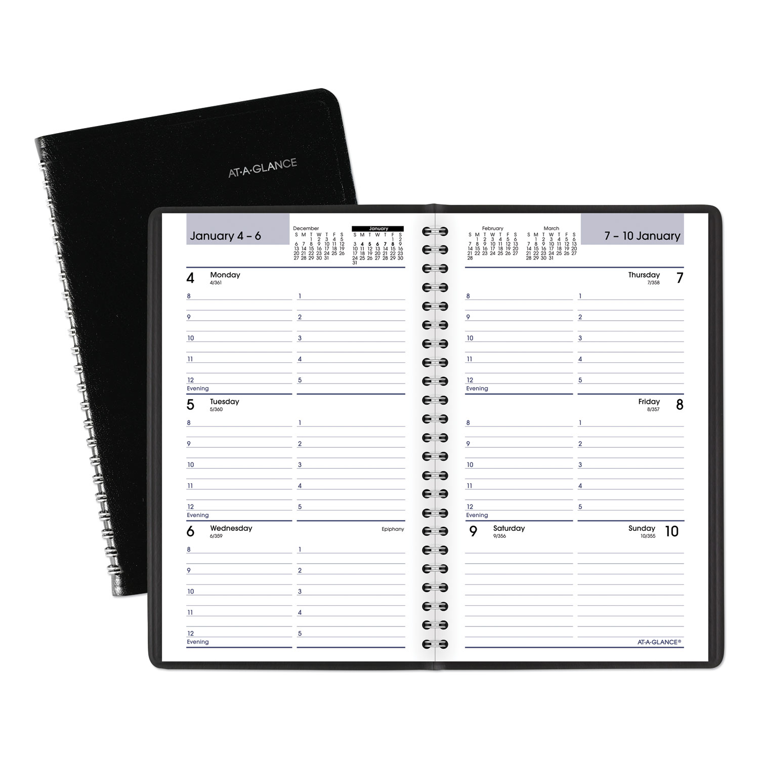DayMinder Block Format Weekly Appointment Book 8.5 x 5.5 Black Cover 12-Month Jan to Dec 2025 product image