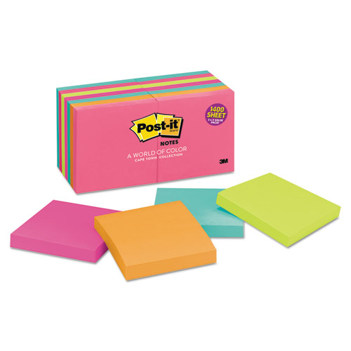 Post-it® Notes Original Pads in Cape Town Colors 3" x 3" 100 per Pad Pack of 14 product image