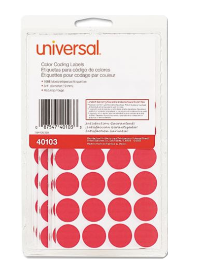 Universal Red Permanent Self-Adhesive Color-Coding Labels 3/4" dia Pack of 1008 product image