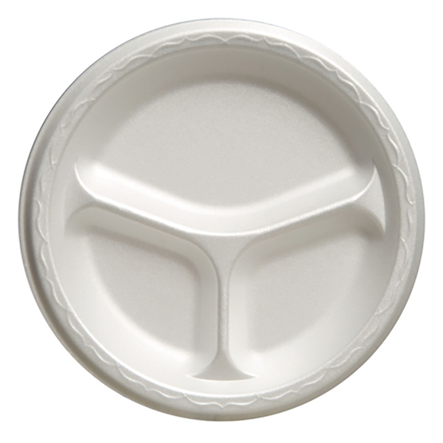 Genpak Celebrity 9" White 3 Compartment Foam Plate Case of 4 product image