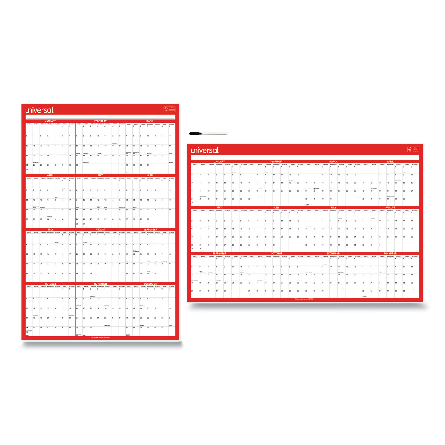 Erasable Wall Calendar 24 x 36 White/Red Sheets 12-Month Jan to Dec 2025 product image