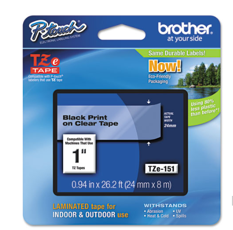 TZe Standard Adhesive Laminated Labeling Tape Black on Clear 0.94" x 26.2ft product image