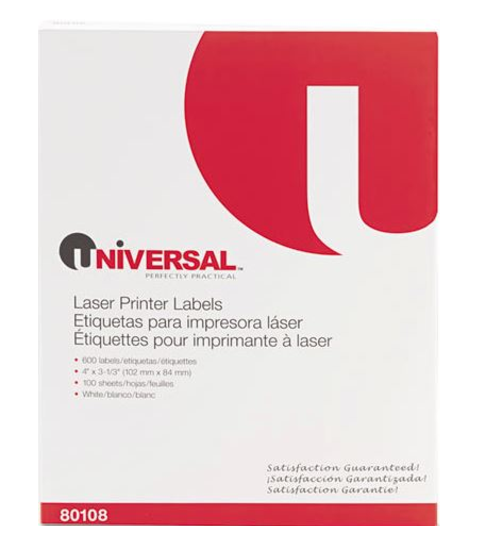 Universal White Laser Printer Permanent Labels 3 1/3 x 4 Box of 600 product image