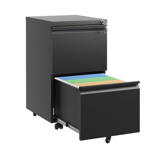 2 Drawer Metal Mobile File Cabinet Black product image
