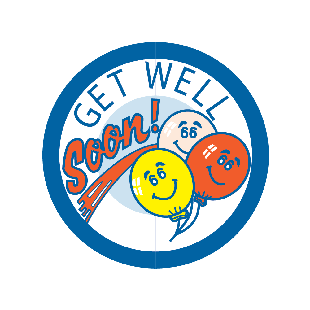 Get Well Soon Label 1-15/16" Yellow Red Blue Roll product image