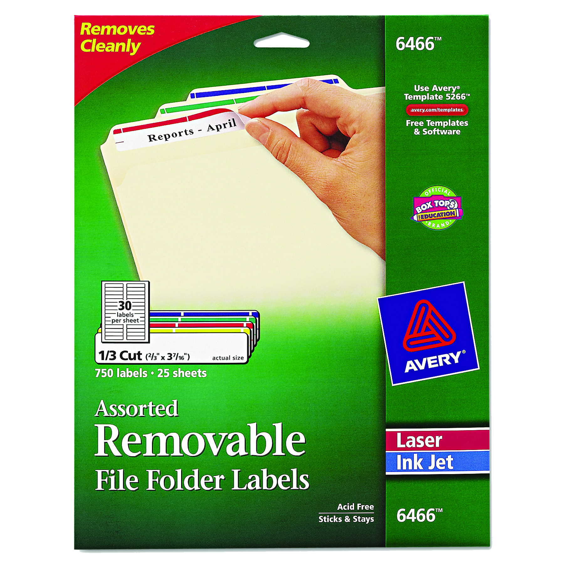 Avery Removable File Folder Labels with Sure Feed Technology White 30/Sheet 0.66 x 3.44 Pack of 750 product image
