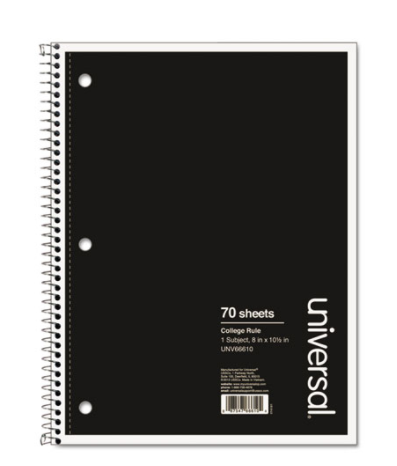 universal 1 Sub. Wire bound Notebook 10 1/2 x 8 College Rule 70 Sheets Black Cover product image