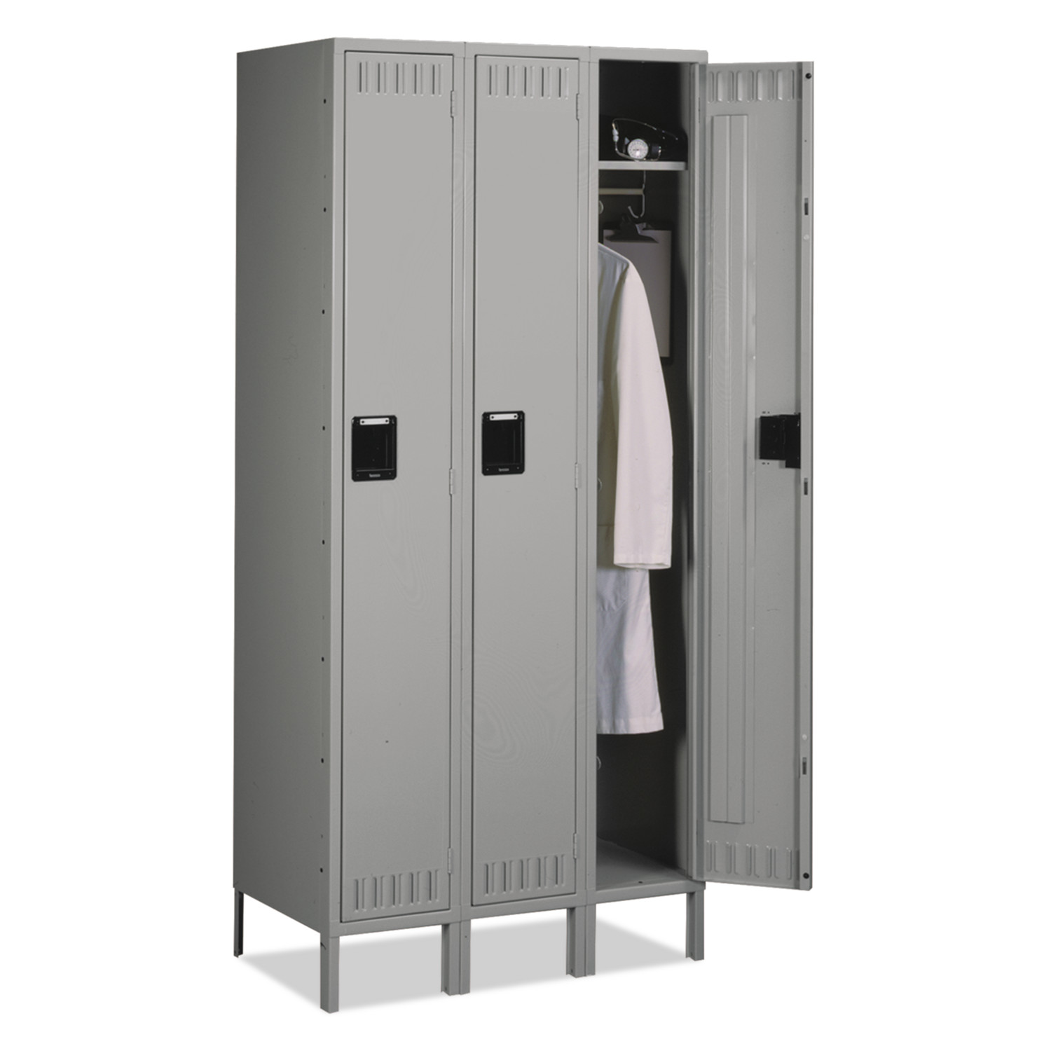 Tennsco Single Tier Locker with Legs Three Units Medium Gray 36W x 18D x 78H product image