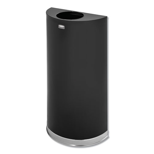 Rubbermaid® Half-Round Open Top 12 Gallon Waste Receptacle Black/Chrome product image