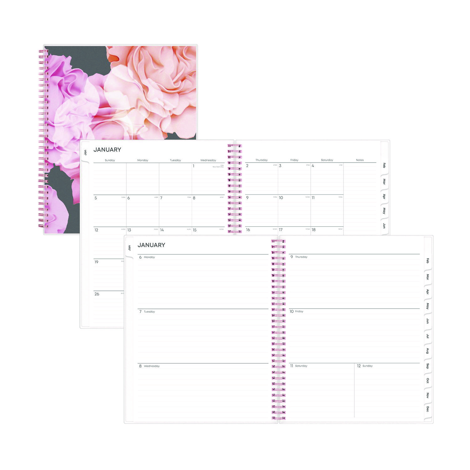 Joselyn Weekly/Monthly Planner Floral Artwork 11 x 8.5 Pink/Peach/Black Cover 12-Month Jan to Dec 2025 product image