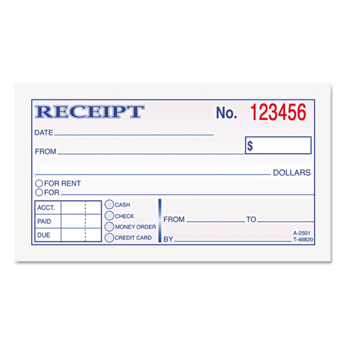 TOPS Money Receipt Book 2-Part Carbonless 2-5/8" x 5-3/8" White 50 Sheets per Book product image