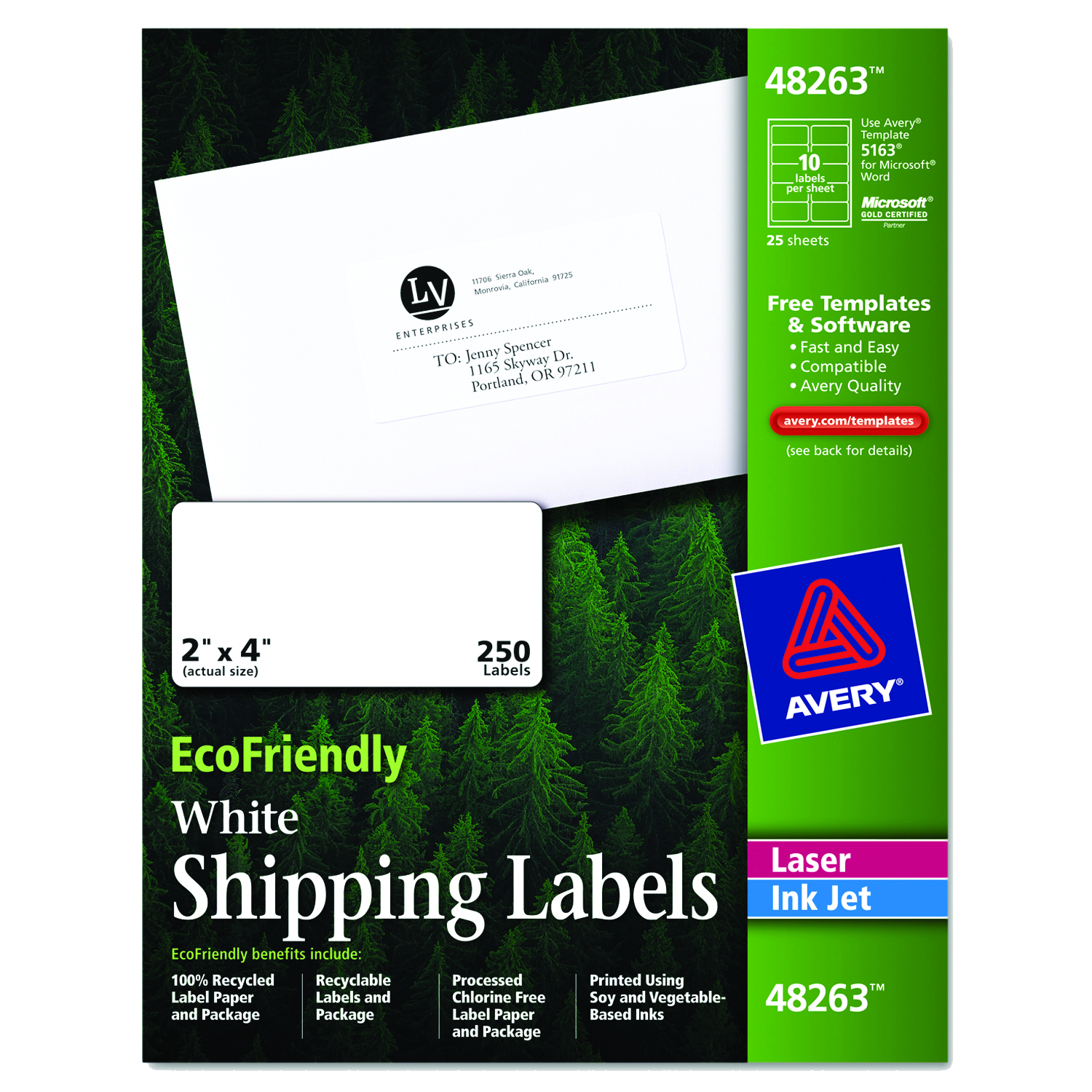 White EcoFriendly Mailing Labels for Inkjet/Laser Printers 2 x 4 Pack of 250 product image