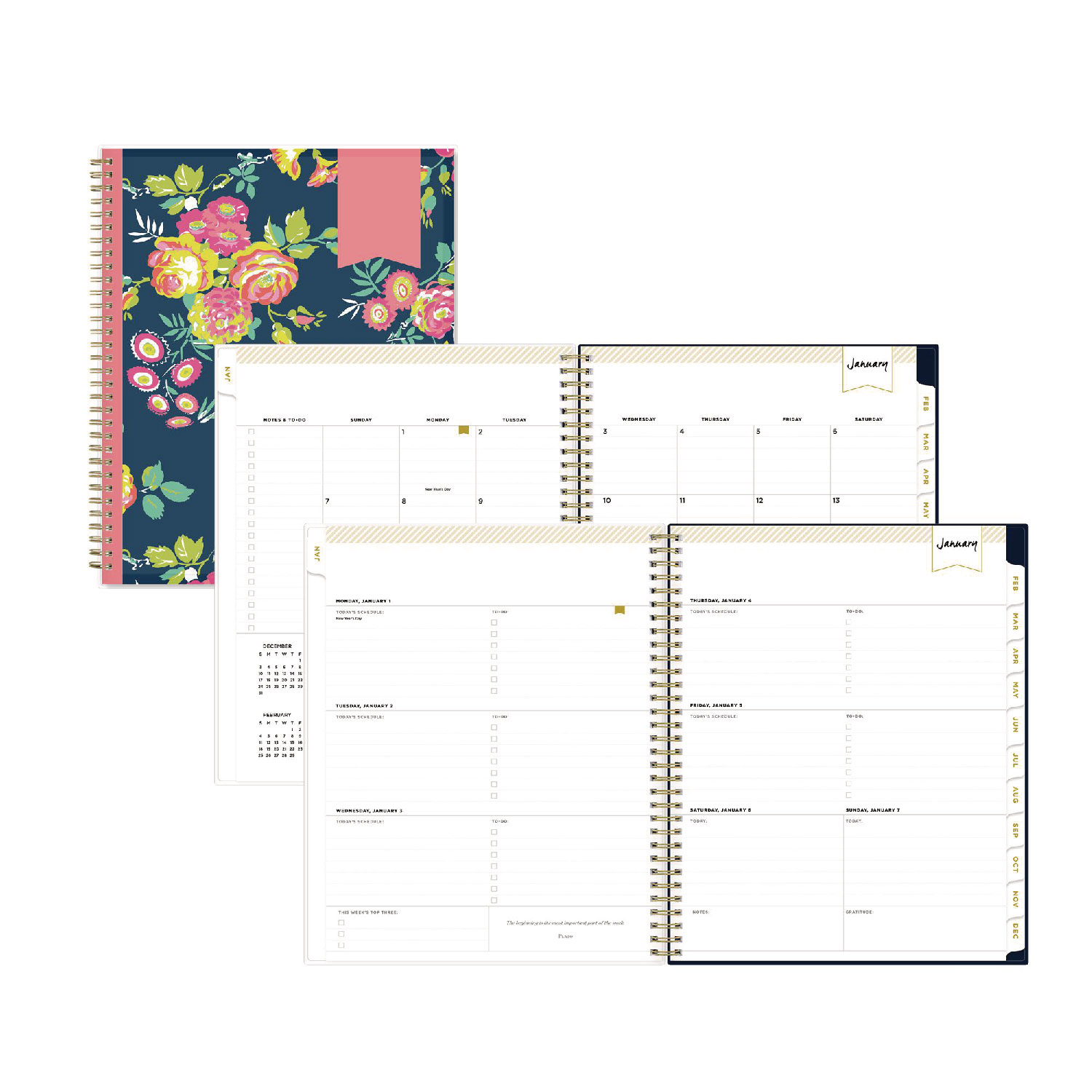 Day Designer Peyton Create-Your-Own Cover Weekly/Monthly Planner Floral Artwork 11 x 8.5 Navy 12-Month Jan to Dec 2025 product image