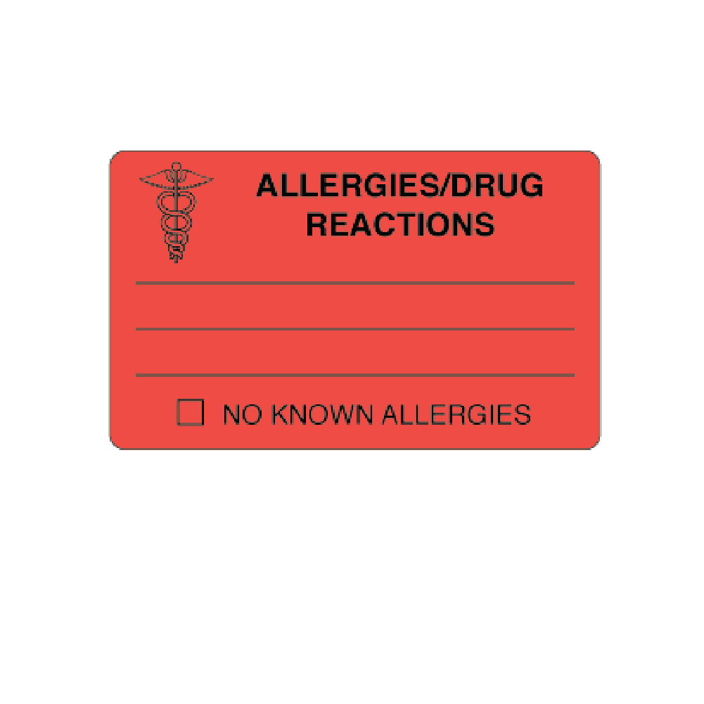 Warning Labels Allergies/Drug Reactions 2-7/16" x 4" Roll product image