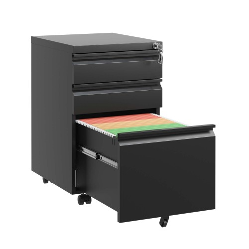 3 Drawer Mobile File Cabinet with Lock Metal Black product image