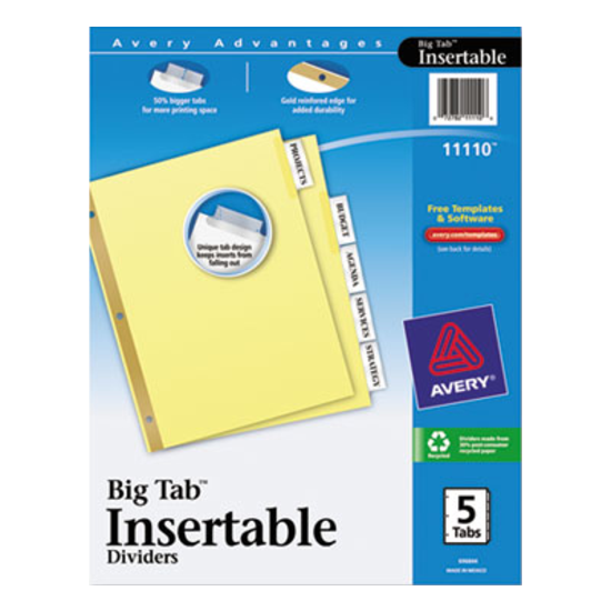 Avery® WorkSaver Big Tab Reinforced Dividers with 5-Tabs Letter Buff product image