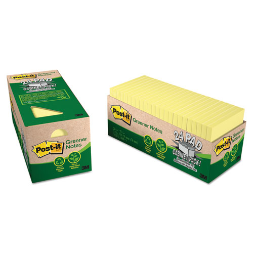 Post-it® Recycled Note Pad Cabinet Pack Canary Yellow 75-Sheet 3 x 3 Pack of 24 product image