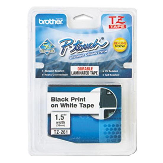 Brother® TZe Laminated Labeling Tape 1-1/2" Black on White product image