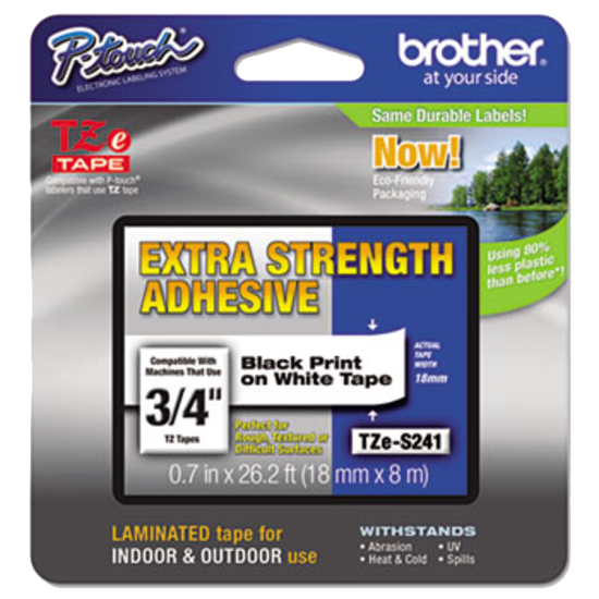 Brother® TZe Extra-Strength Adhesive Laminated Labeling Tape 3/4" Black on White product image
