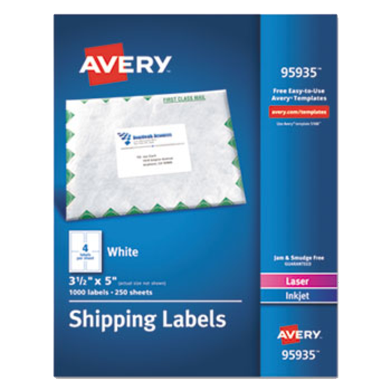 Avery® 95935 White Shipping Labels Laser/inkjet 3-1/2" X 5" White Box of 1000 product image