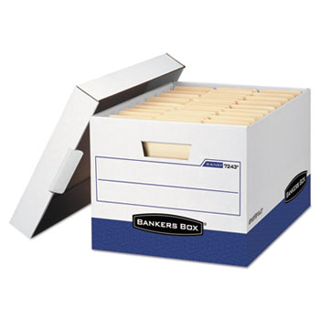 Bankers Box® R-Kive® Heavy Duty Storage Box Letter/Legal with Locking Lid White/Blue Carton of 4 product image