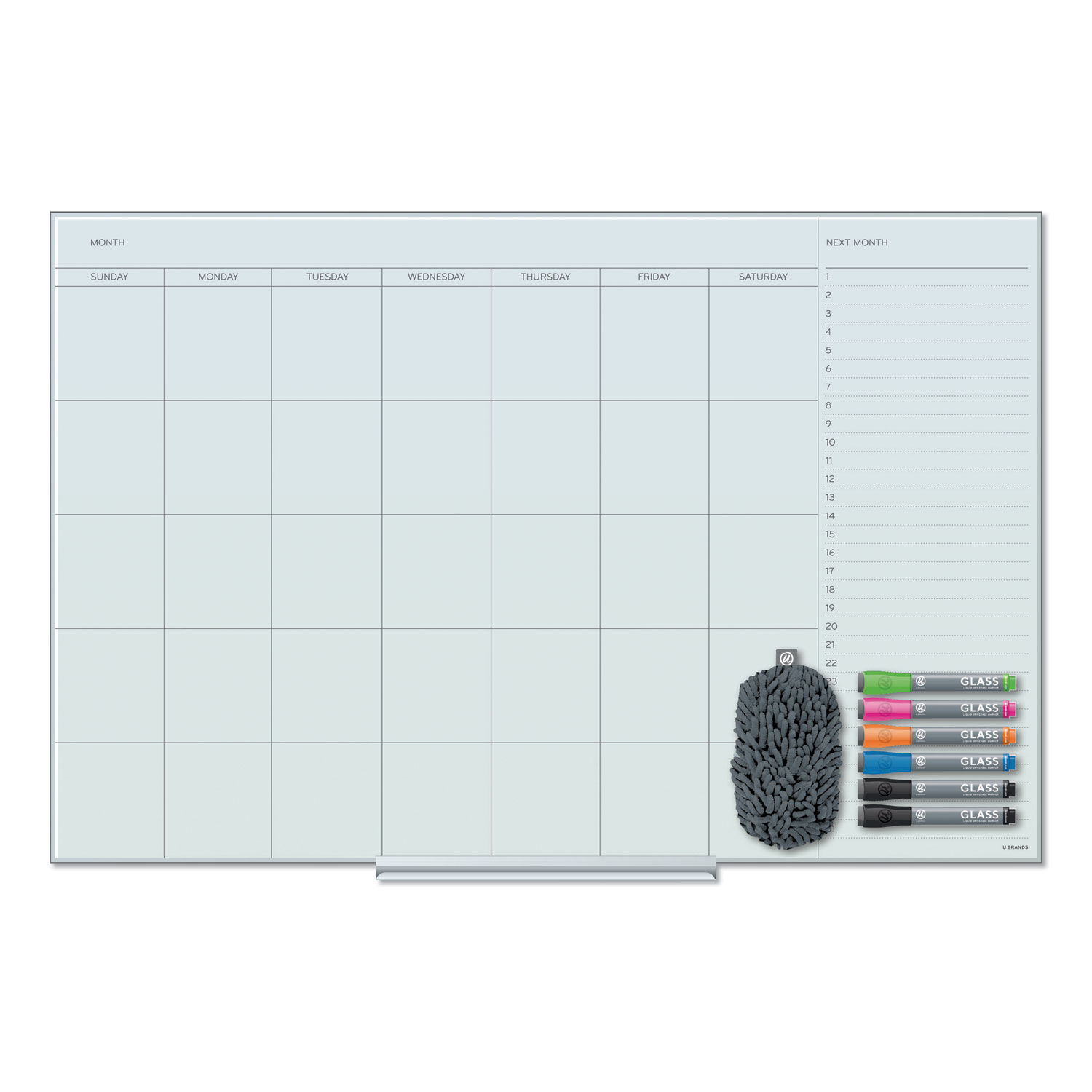 U Brands Floating Glass Dry Erase Undated One Month Calendar 36 x 24 White product image