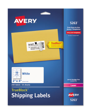 AVERY Shipping Labels with True Block Technology Laser 2 x 4 White Pack of 250 product image