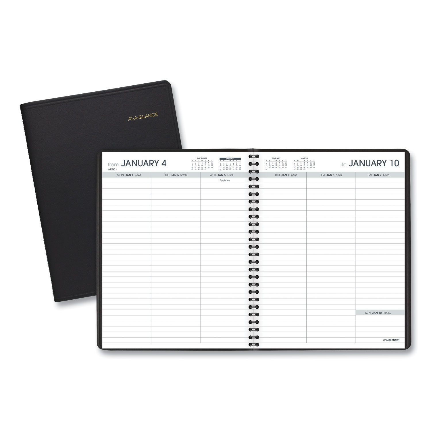 Weekly Planner Ruled for Open Scheduling 8.75 x 6.75 Black Cover 12-Month Jan to Dec 2025 product image