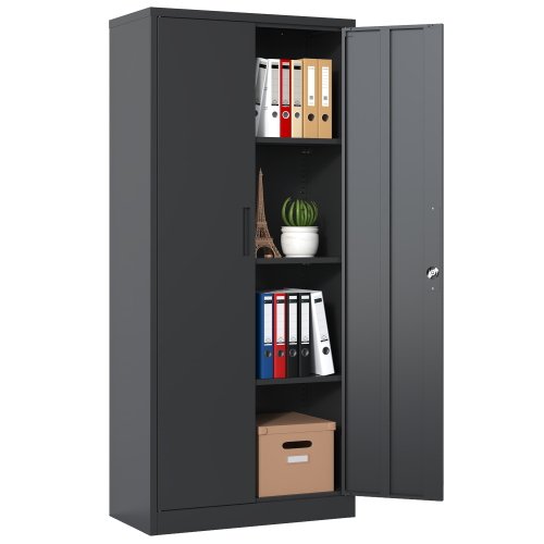 71"H Metal Storage Cabinet - Black Steel Locking Cabinet with Doors and 3 Shelves product image