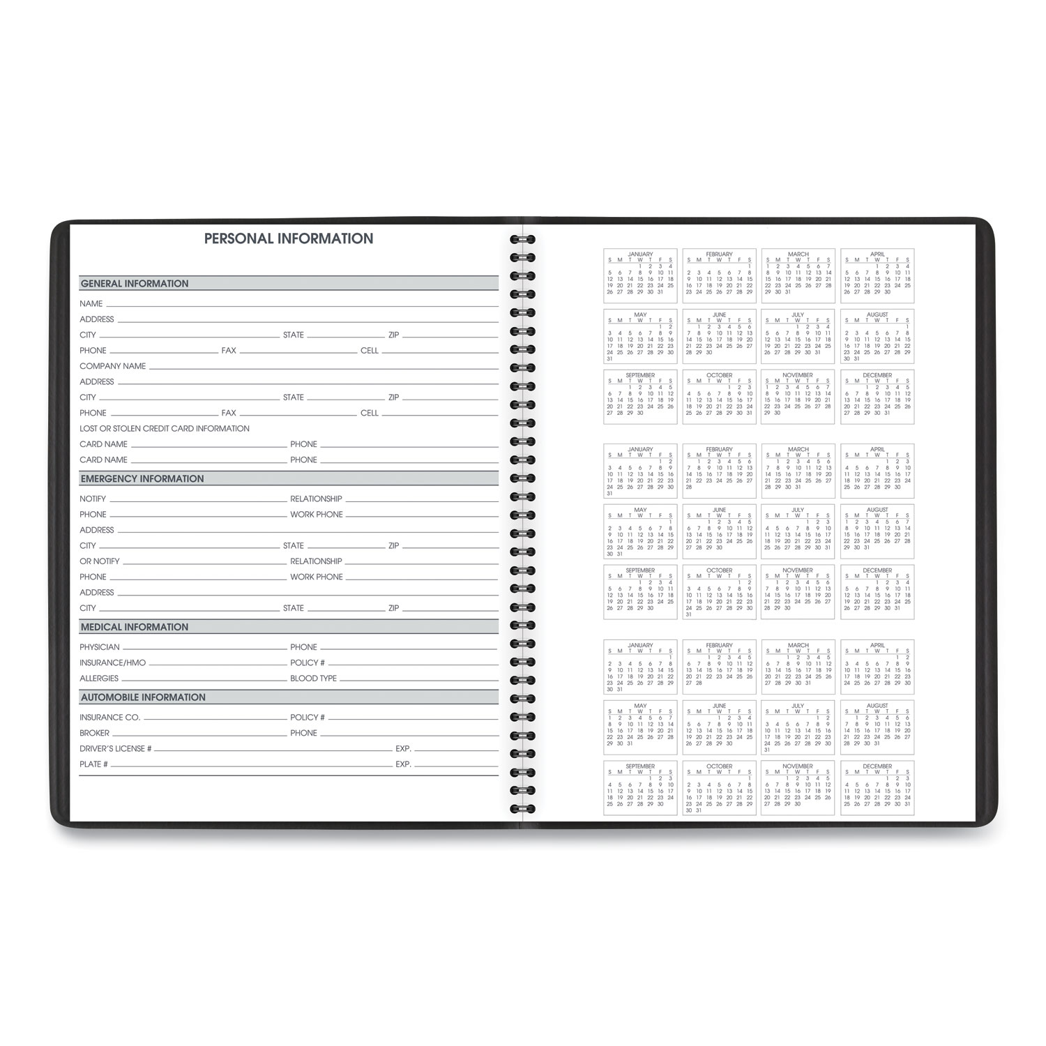 Weekly Appointment Book 11 x 8.25 Black Cover 14-Month July to Aug 2024 to 2025 product image
